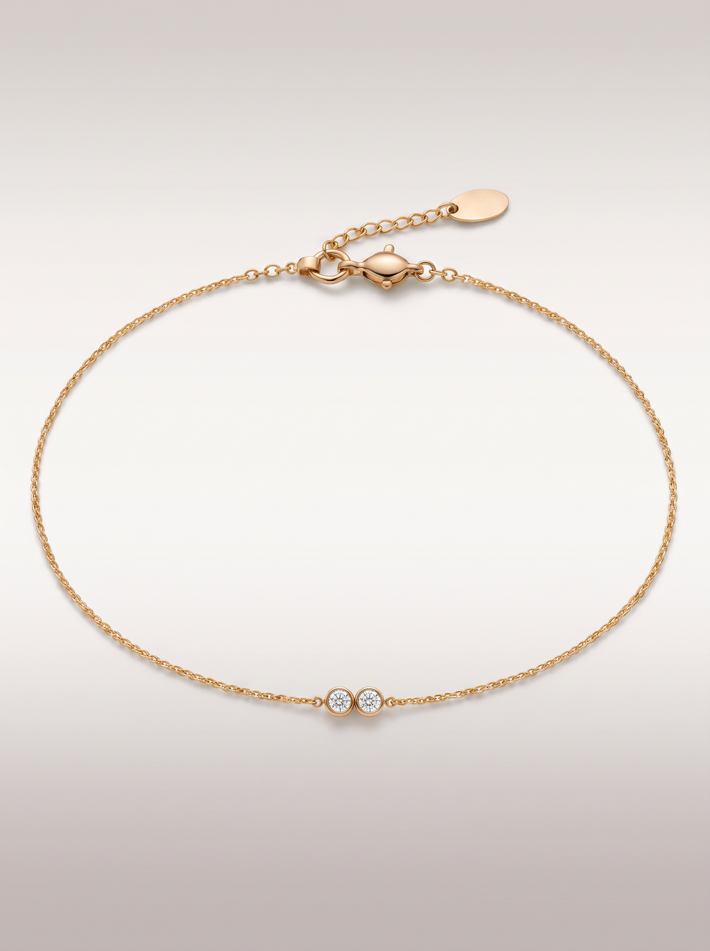 Bracelet Solitaire à plat — deux diamants sertis clos, or