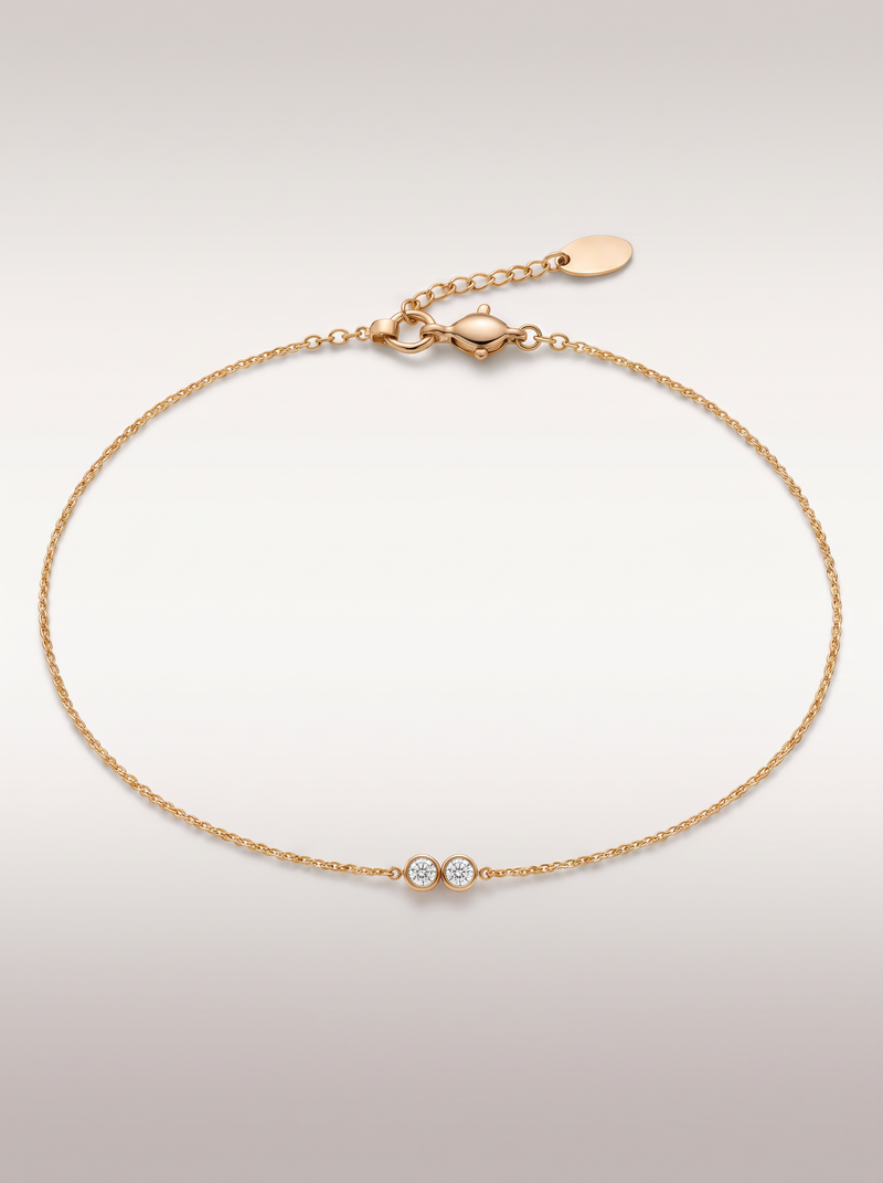 Bracelet Solitaire à plat — deux diamants sertis clos, or