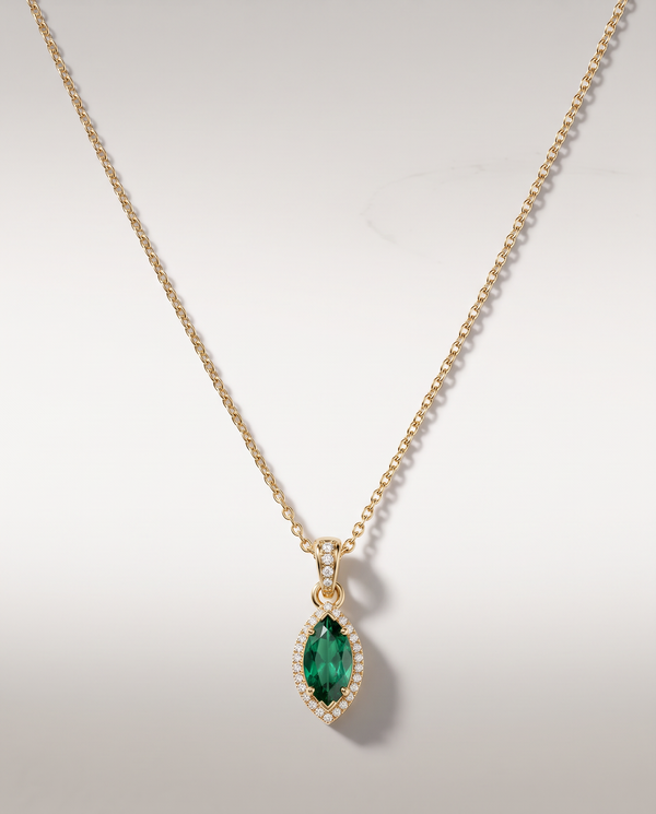 Collier Ocelle émeraude marquise - pendentif suspendu