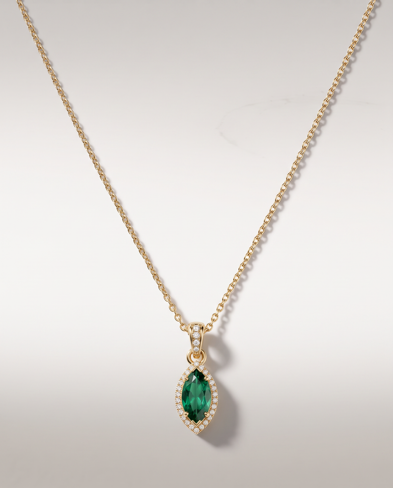 Collier Ocelle émeraude marquise - pendentif suspendu