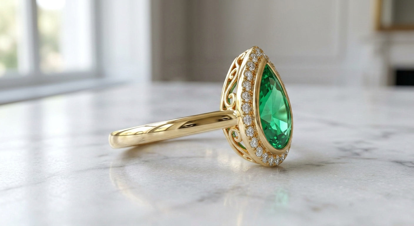 Bague Ocelle, profil et galerie ajourée en or jaune — Carron Olivier