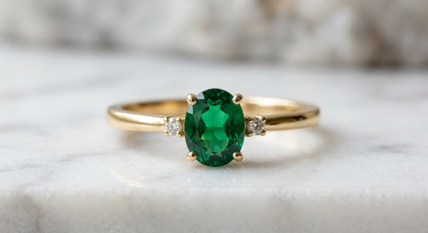 Bague Trilogie, vue trois quarts sur l'anneau en or jaune — Carron Olivier