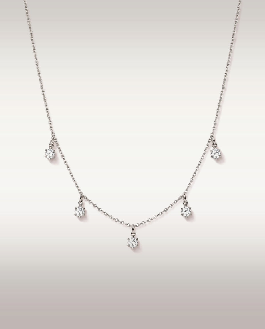 Collier Rosée — cinq diamants de laboratoire serti griffes, or blanc — vue de face