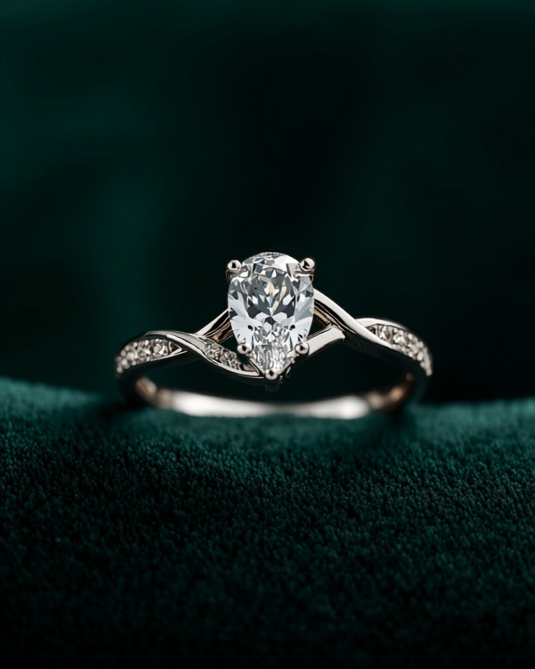 Bague Infini — diamant de laboratoire taille poire sur anneau croisé pavé, or blanc massif — Carron Olivier